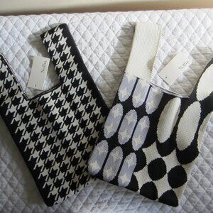 NWT – Lot of 2 NOLLIA Black, Off-White, Blue small woven/knitted totes -…